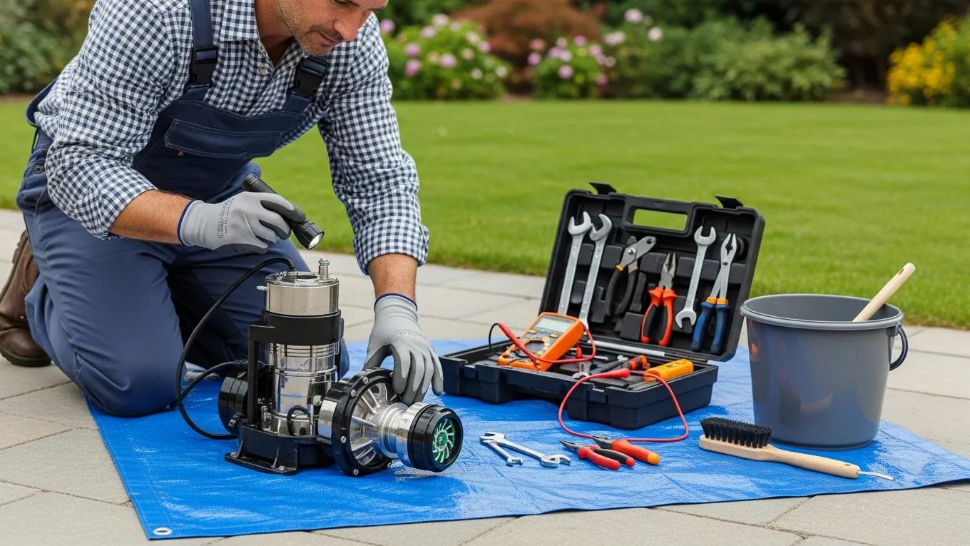 Homeowner conducting preventative maintenance on a submersible pump in South Florida