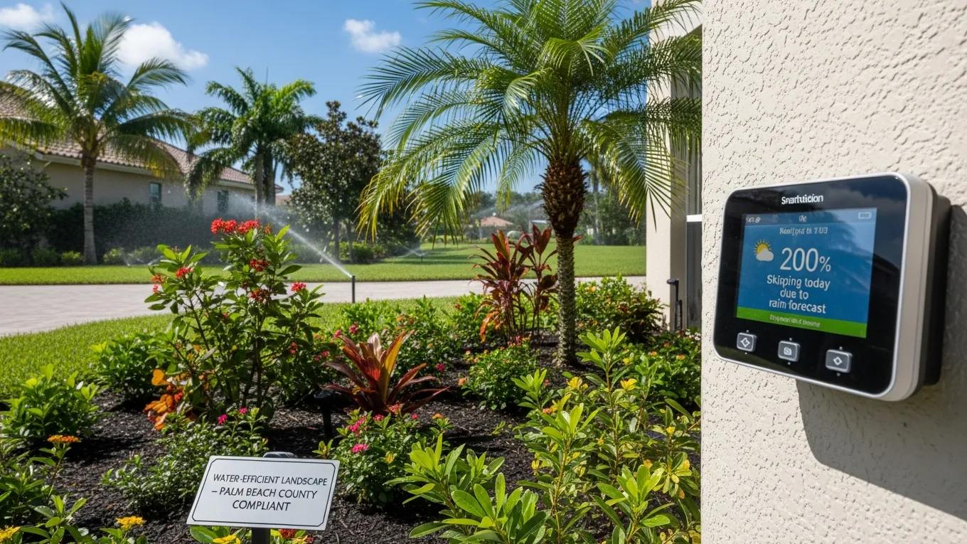 Smart irrigation technology optimizing water usage in a Palm Beach County garden
