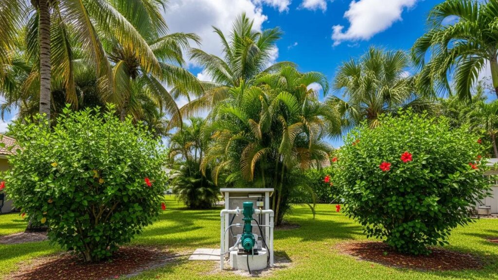 Well pump installation in a Palm Beach County backyard, highlighting the importance of reliable water supply
